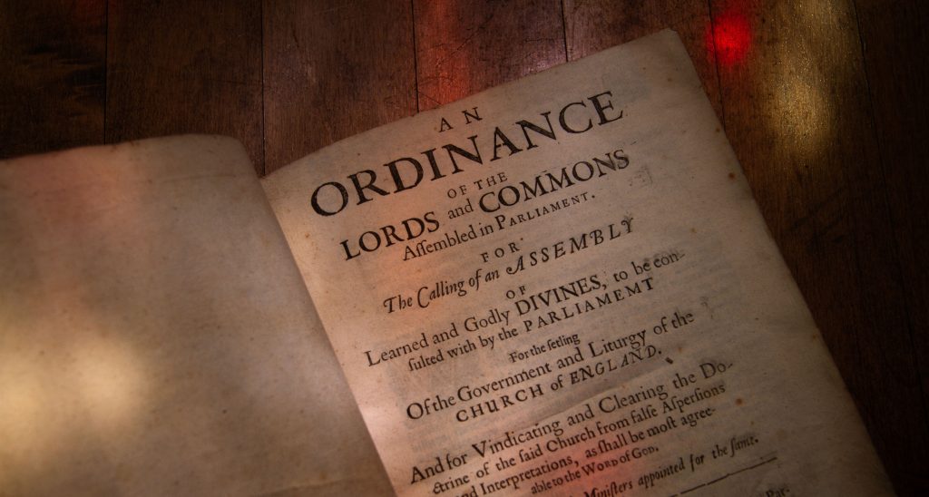 Westminster Confessions of Faith. London, 1658. Ordinannce of the Lords and Commons.